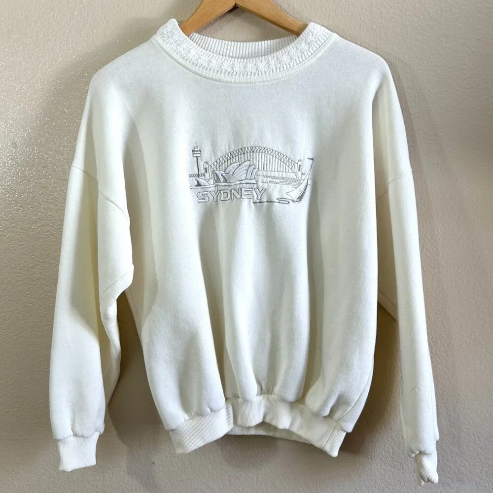 Kangroo Vtg 90s Cream Oversized Pullover Sweatshirt Sweater